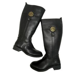 NEW Tommy Hilfiger Twilia Boots Inner Zip Synthetic Textile Upper Black Sz 5